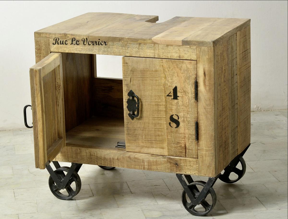 Unterschrank Echtholz Brion B: 66 Cm, Mangoholz - Schwarz/Naturfarben, Basics, Holz (66/61/43cm) - MID.YOU