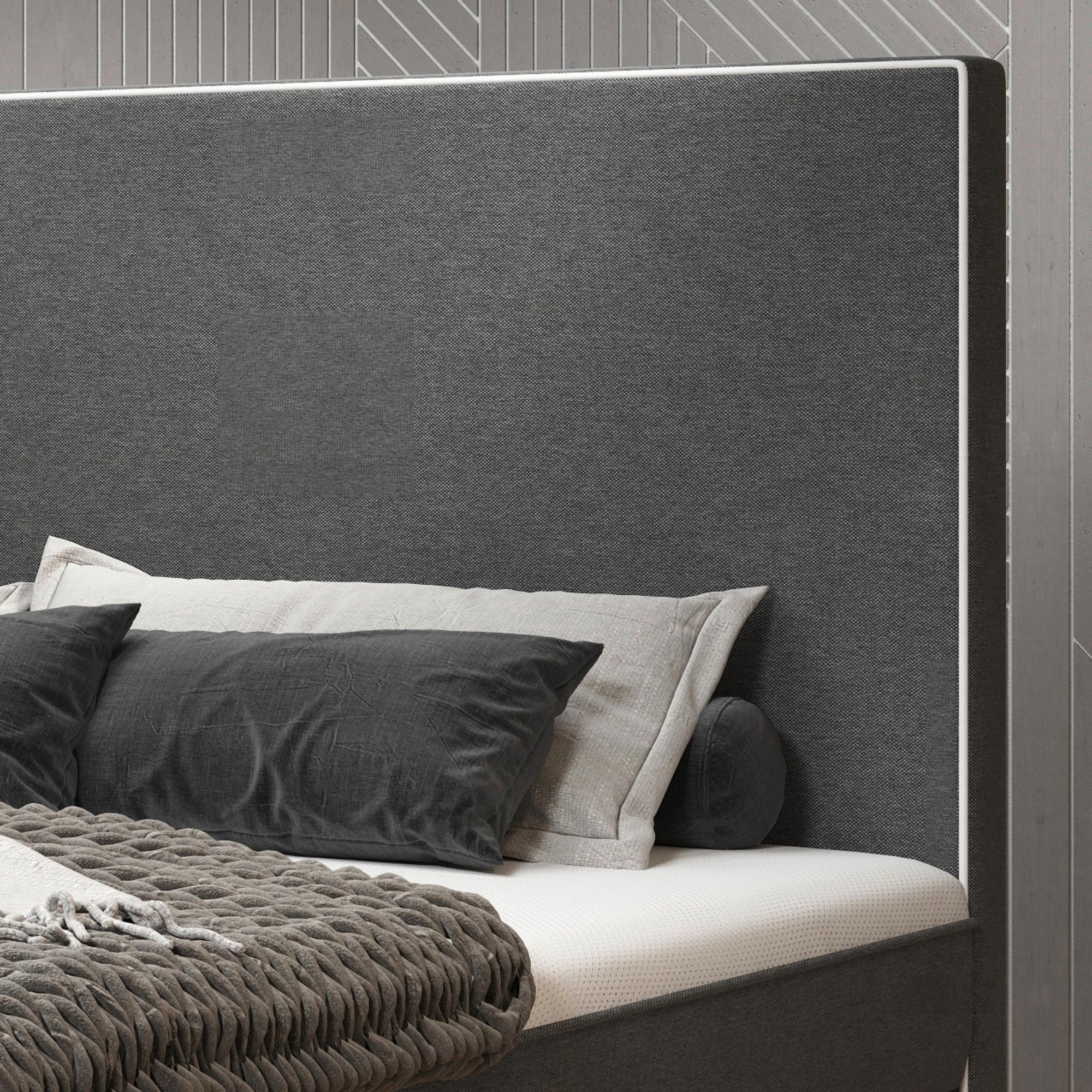 Boxspringbett Mit Topper 180x200 Cm King De Luxe-F - Anthrazit/Silberfarben, KONVENTIONELL, Textil (180/115/210cm) - MID.YOU