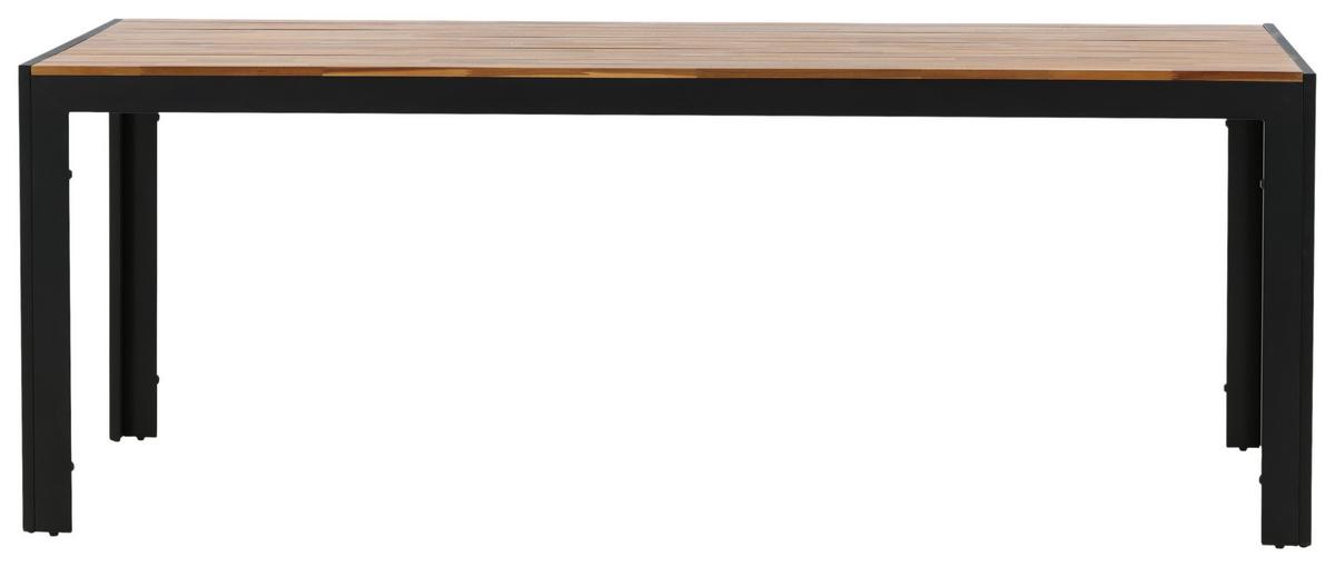 Gartentisch Bois Akazienholz /Metall L 205 cm - Schwarz/Akaziefarben, KONVENTIONELL, Holz/Metall (205/90/75cm) - Gardenson