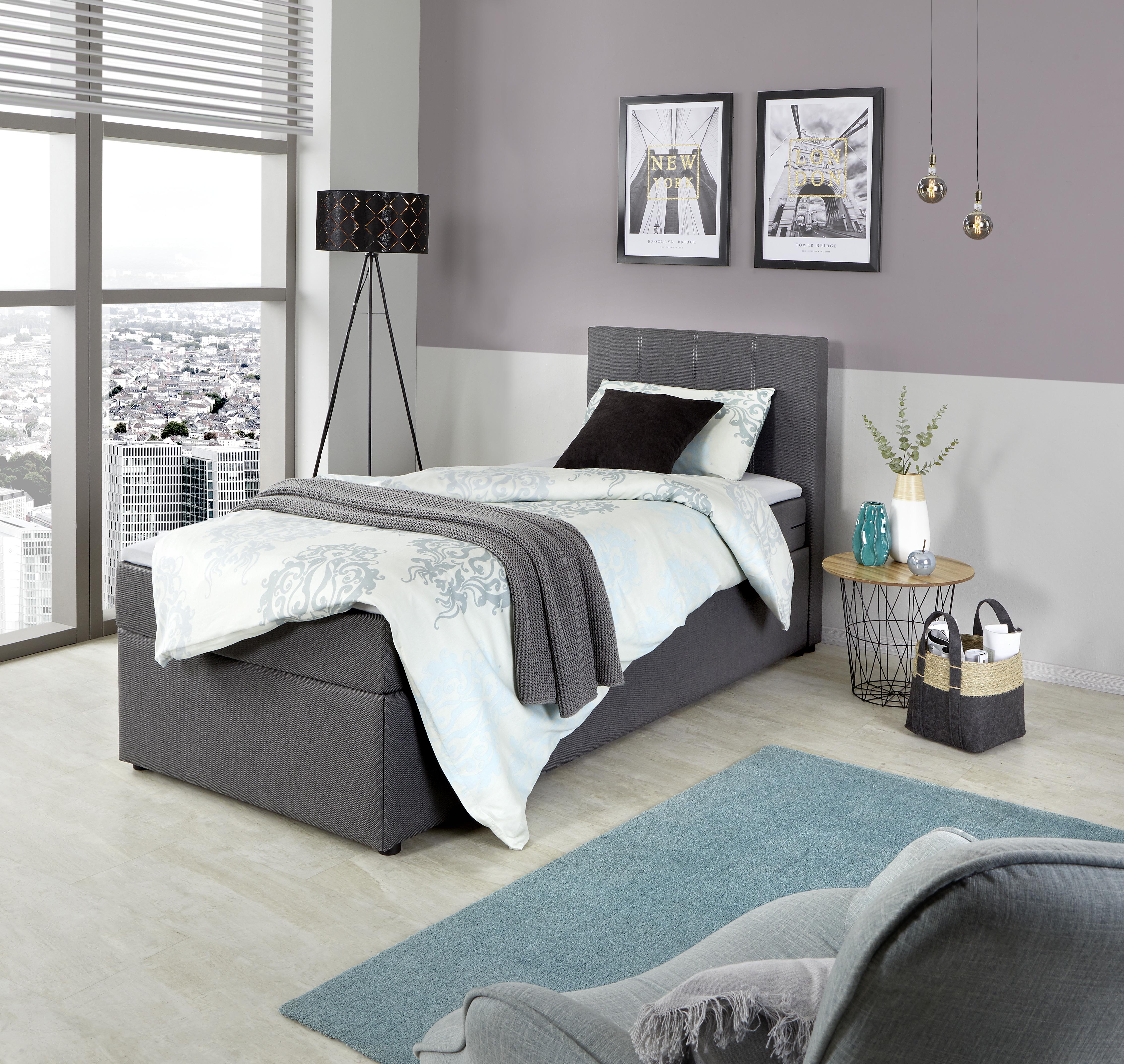 Boxbett mit Topper Carolina 90x200 cm - Schwarz/Grau, Basics, Textil (90/200cm) - P & B