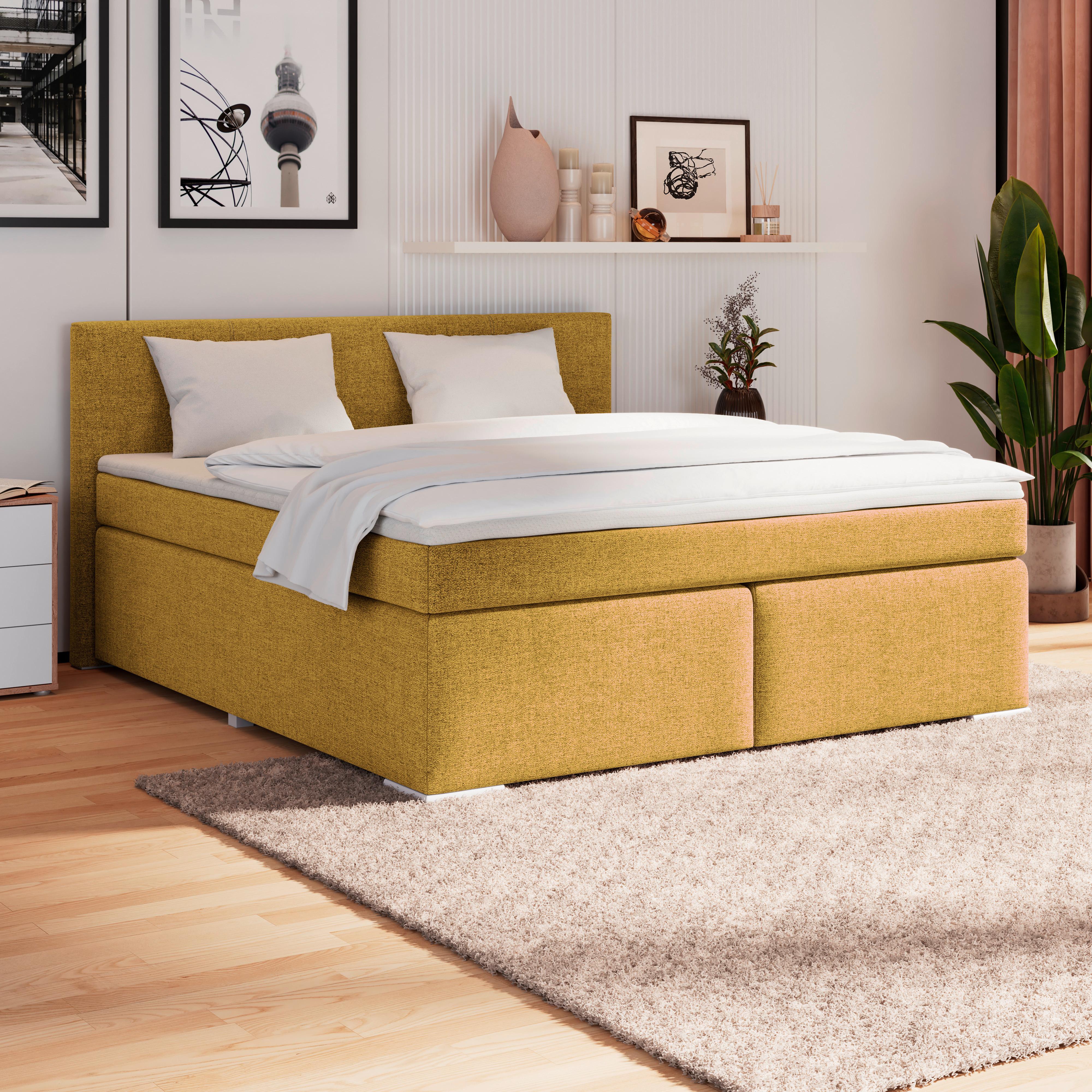 Boxspringbett Mira I Nordic, Lf: 160x200 cm - Goldfarben/Alufarben, Basics, Textil (160/200cm)