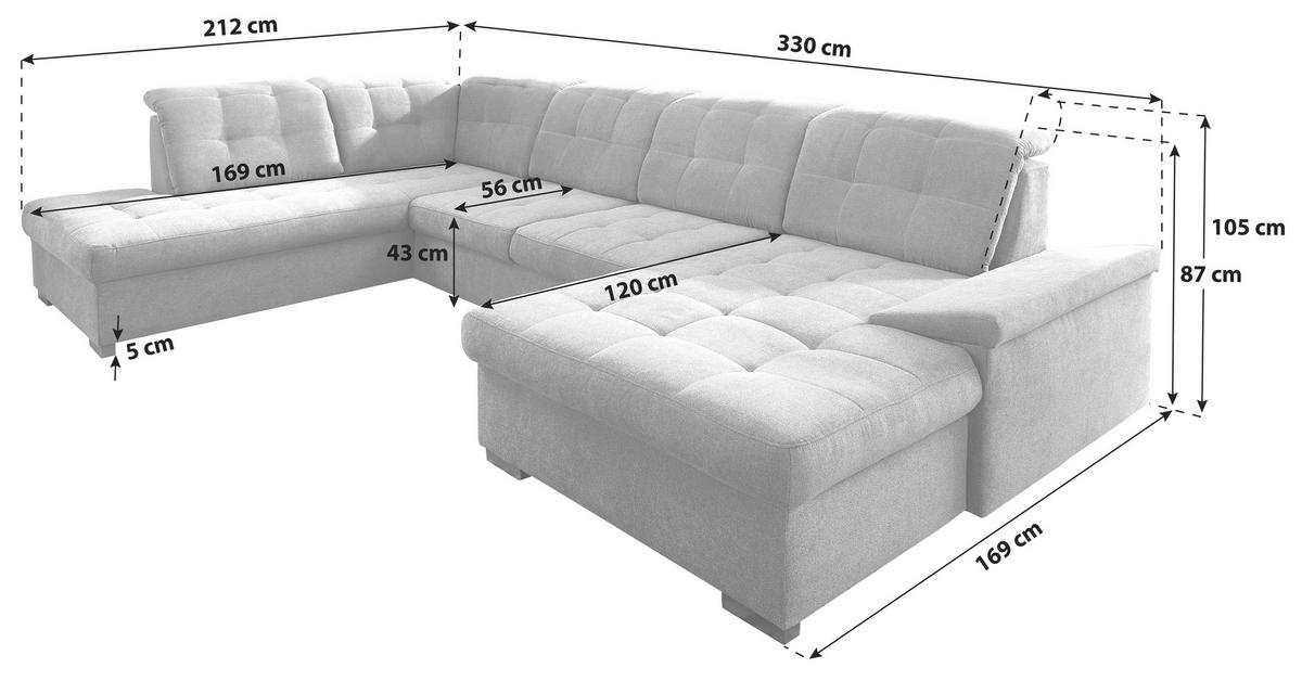 Wohnlandschaft Zira Mit Schlaffunktion Mintgrün - Chromfarben/Mintgrün, Design, Textil (212/330/169cm) - Livetastic