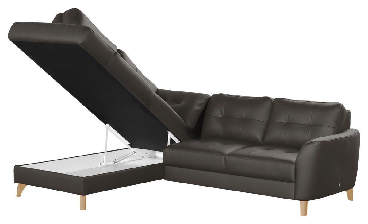 Ecksofa Nordic Dunkelbraun S: 190x236 cm - Dunkelbraun/Buchefarben, Design, Leder/Textil (190/236cm) - Livetastic