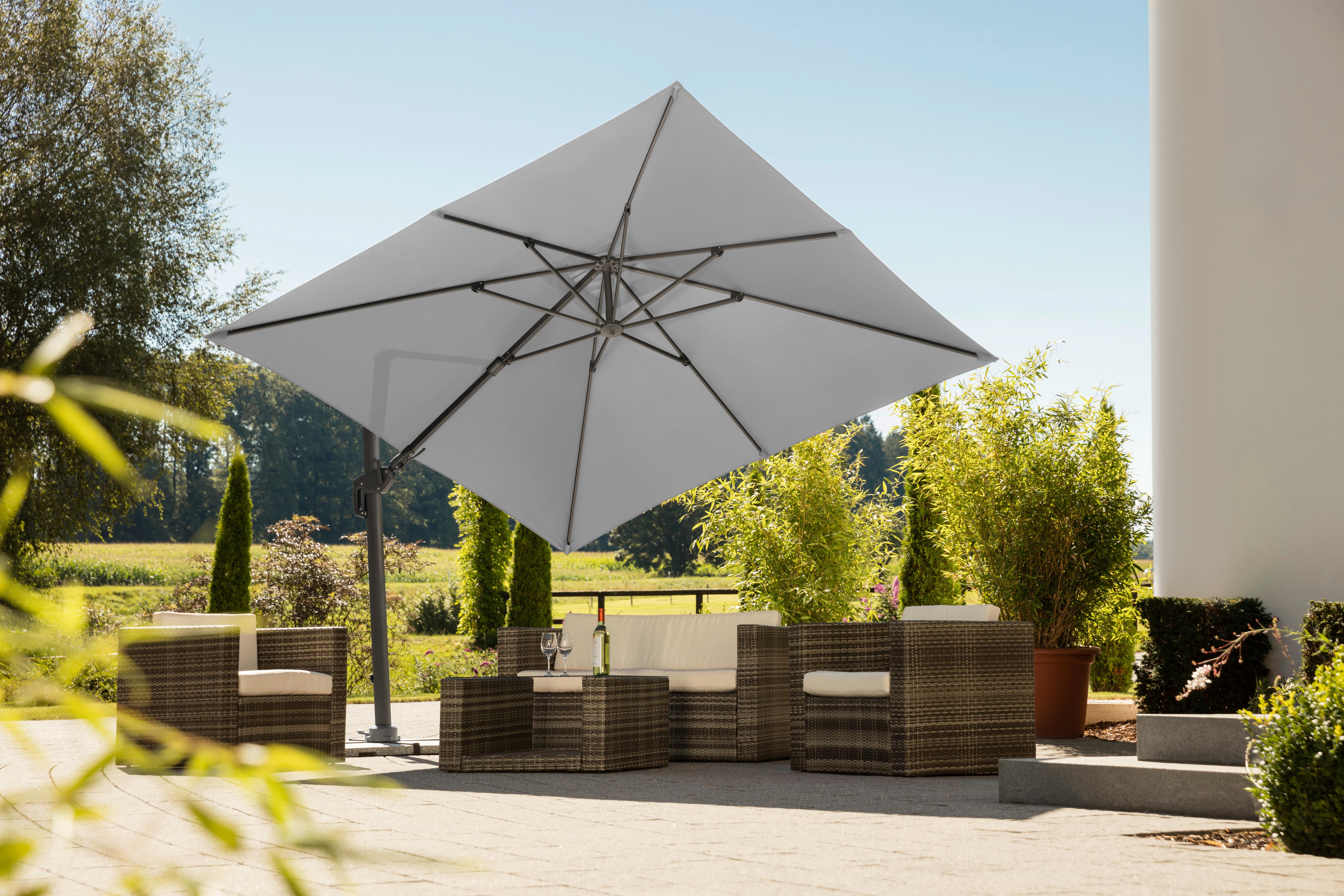 Ampelschirm Rhodos Twist BxHxT: 358x263x300 cm Hellgrau - Anthrazit/Hellgrau, Basics, Textil/Metall (358/263/300cm) - Schneider