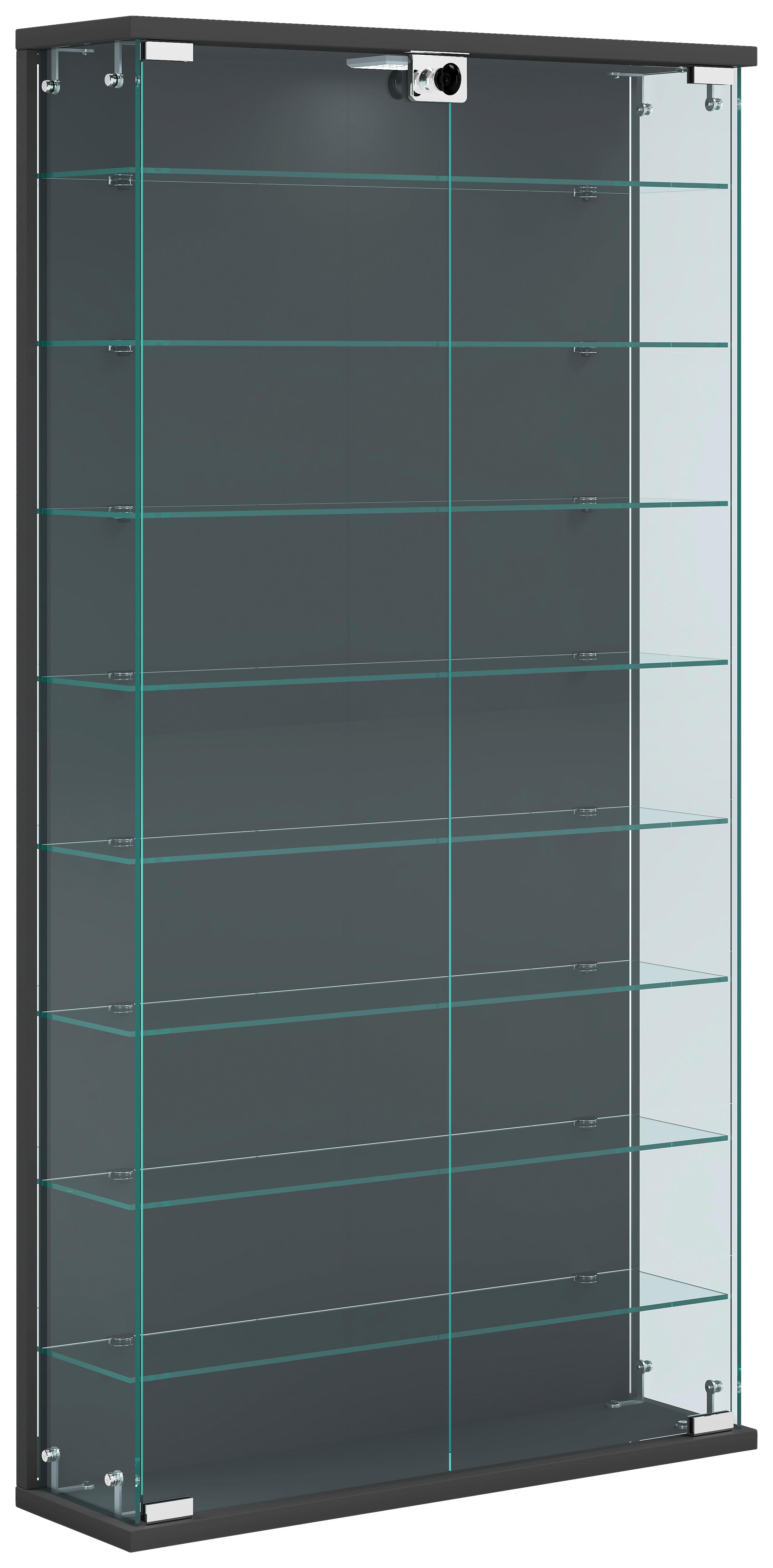 Vitrine Relas Anthrazit B: 59 cm - Transparent/Anthrazit, Design, Glas/Holzwerkstoff (59/114/17cm) - MID.YOU