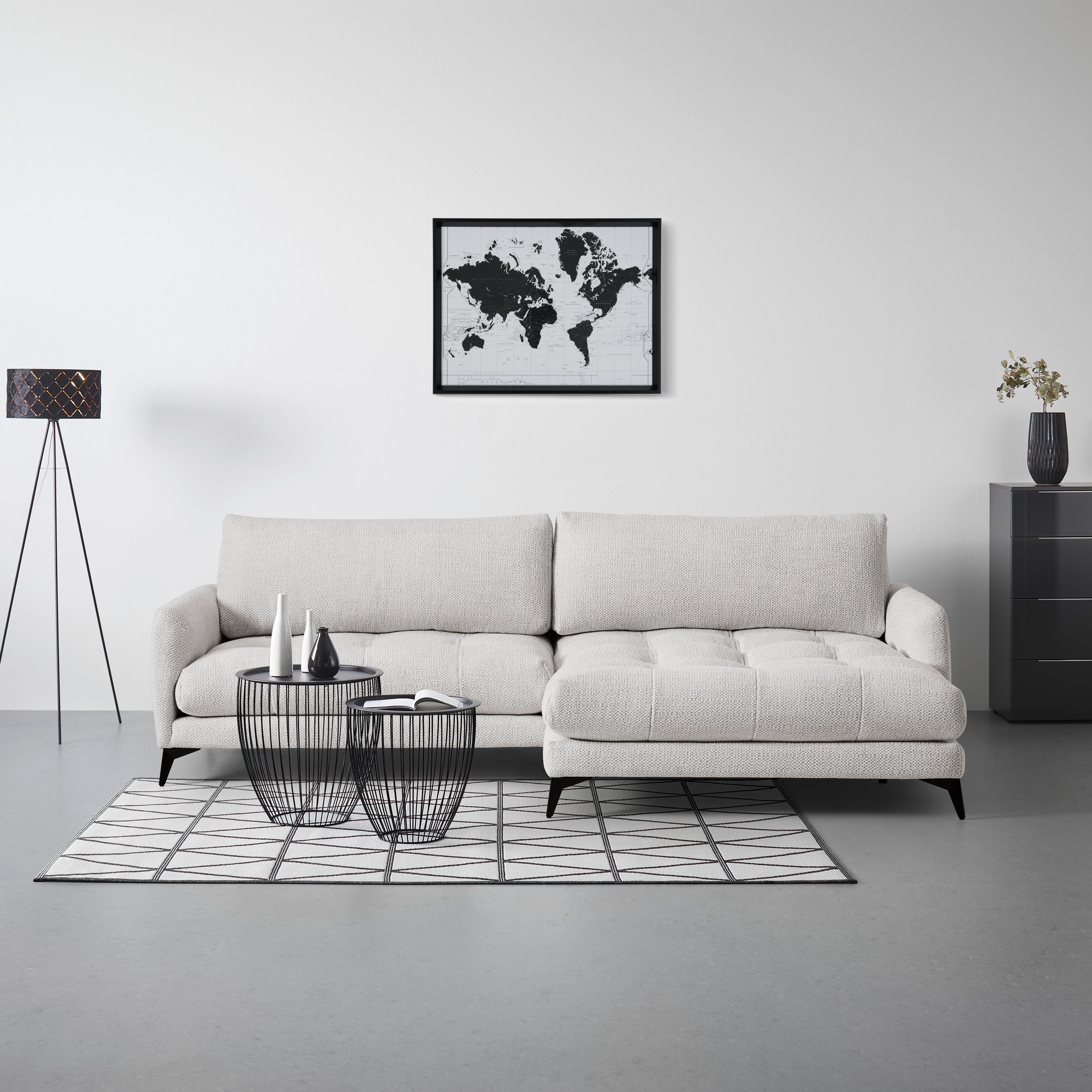 Rohová sedačka BRUCE, pravá, sivobiela - čierna/sivobiela, kov/textil (273/61-85/161cm) - Mömax