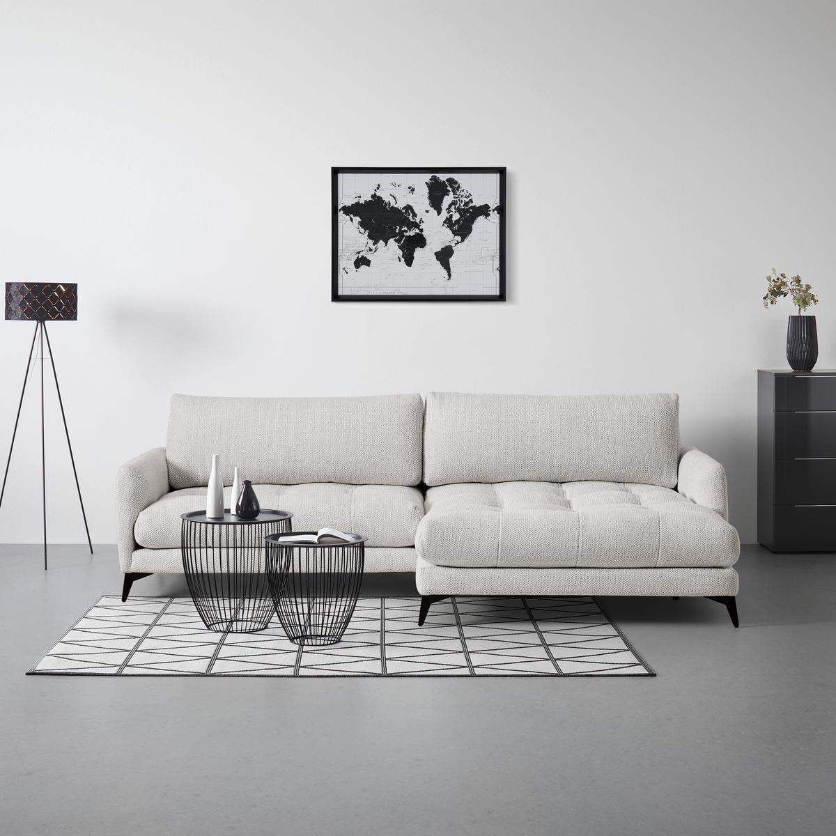 Rohová sedačka BRUCE, pravá, sivobiela - čierna/sivobiela, kov/textil (273/61-85/161cm) - Mömax