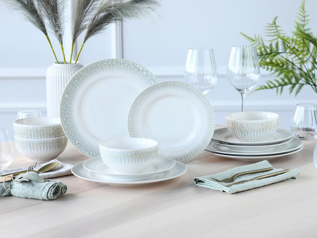 Tafelservice Steinzeug, Creme, 12-Teilig - Perlmutt/Creme, Basics, Keramik - Creatable