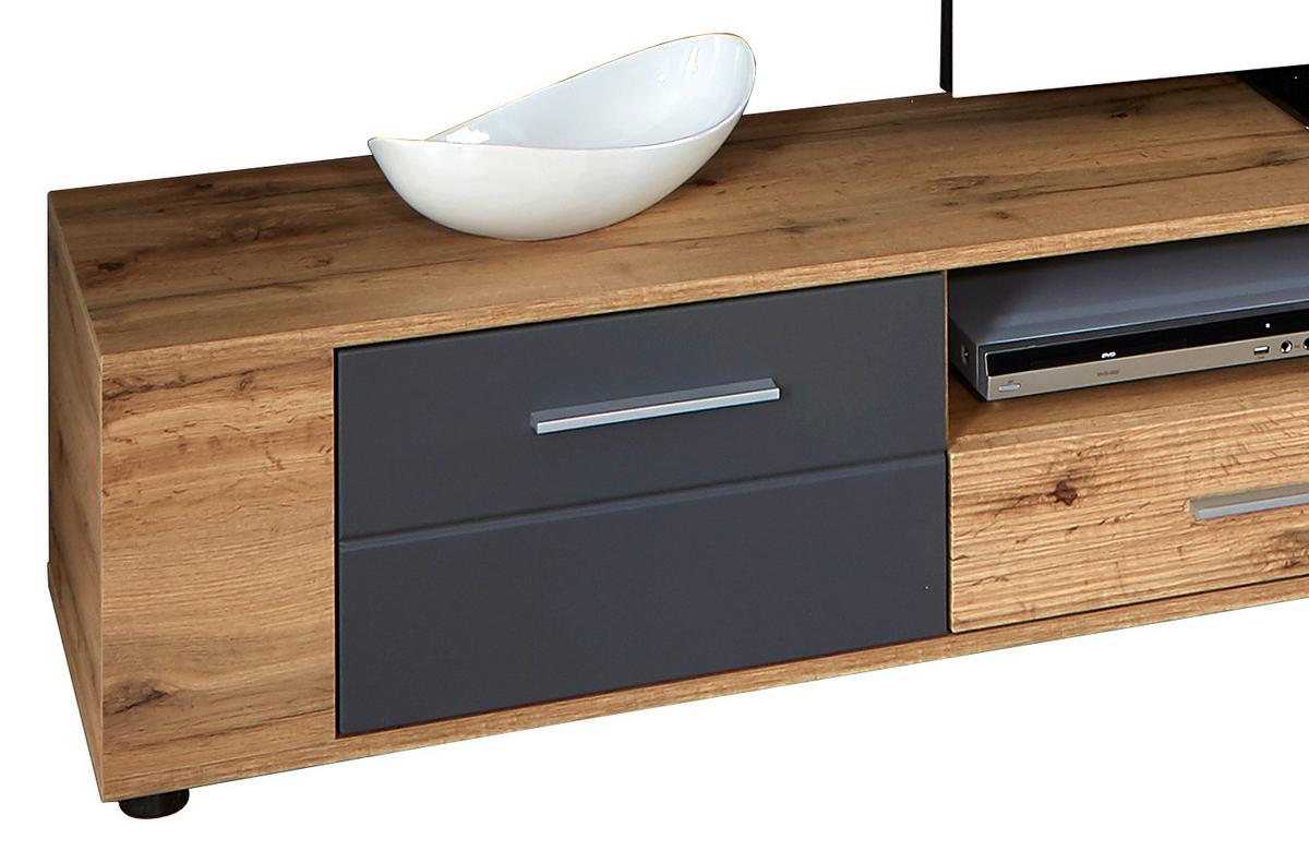 Wohnwand Modern 6-tlg. Mit Led Fargo, Wotan Eiche Dekor/grau - Eichefarben/Grau, MODERN (240/192/38cm)