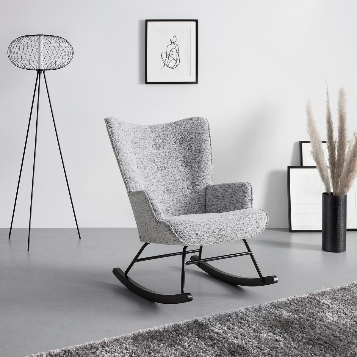 Houpací křeslo ROCK, světle šedé buklé, max. 140 kg - bílá/černá, Moderní, kov/dřevo (66/90/77cm) - Mömax