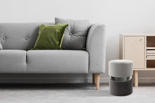 Hocker Pouf Samt Schwarz/Grau H: 46 cm - Dunkelgrau/Hellgrau, Basics, Holz/Holzwerkstoff (35/46/35cm) - Kayoom