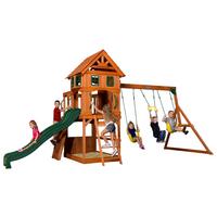 Spielturm Atlantic Aus Zedernholz Massiv - Dunkelgrün/Gelb, Basics, Holz/Kunststoff (551,2/284,5/236,2cm) - Ambia Garden