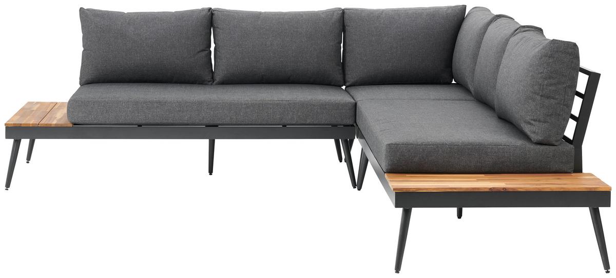 Terasová sedací souprava MANOCA - šedá/barvy hliníku, Moderní, kov/dřevo (247/247cm) - Beldano