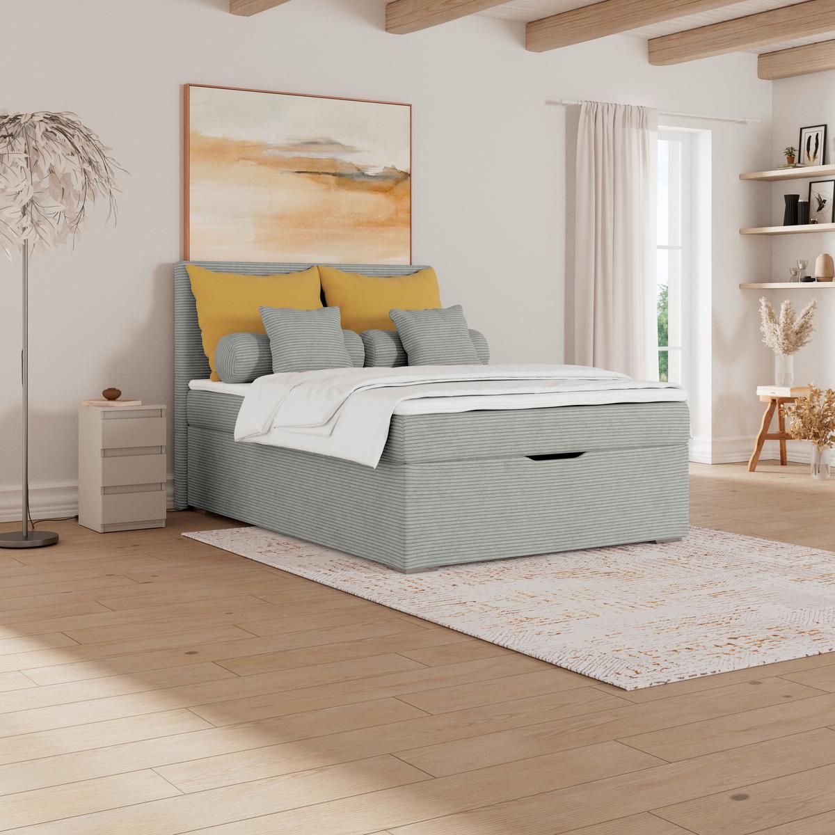 Kárpitozott Ágy Adria 140/200cm - szürke, Konventionell, textil/fa (140/200cm)