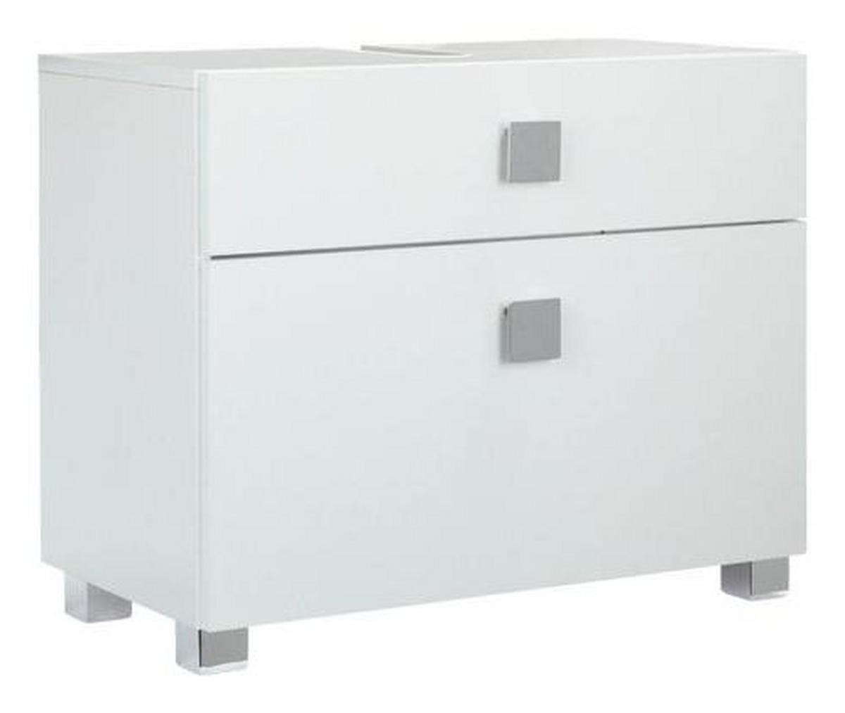 Waschbeckenunterschrank Quadra B: 65 Cm Weiß - Chromfarben/Weiß, MODERN, Holzwerkstoff (65,0/53,0/34,5cm) - MID.YOU