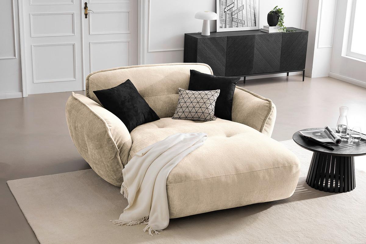 XXL-Sessel Fluffy, Creme B: 182 cm - Creme/Schwarz, MODERN, Textil (182/87/184cm) - Trendmanufaktur