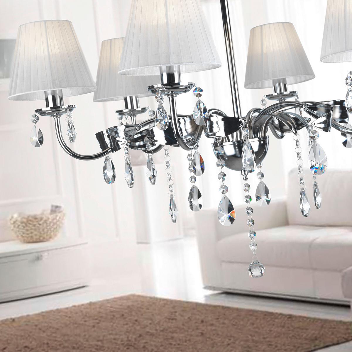 Kristall-Hängeleuchte 4865/6c - Chromfarben/Weiß, KONVENTIONELL, Glas/Textil (80/120cm)