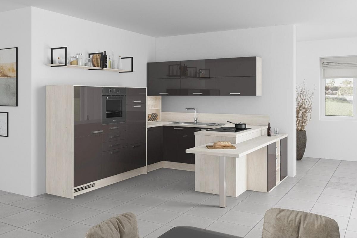 U-küche Lp4050 Grafit 298x294x255 Cm Mit Griffen - MODERN, Holzwerkstoff (298/294/255cm) - Impuls