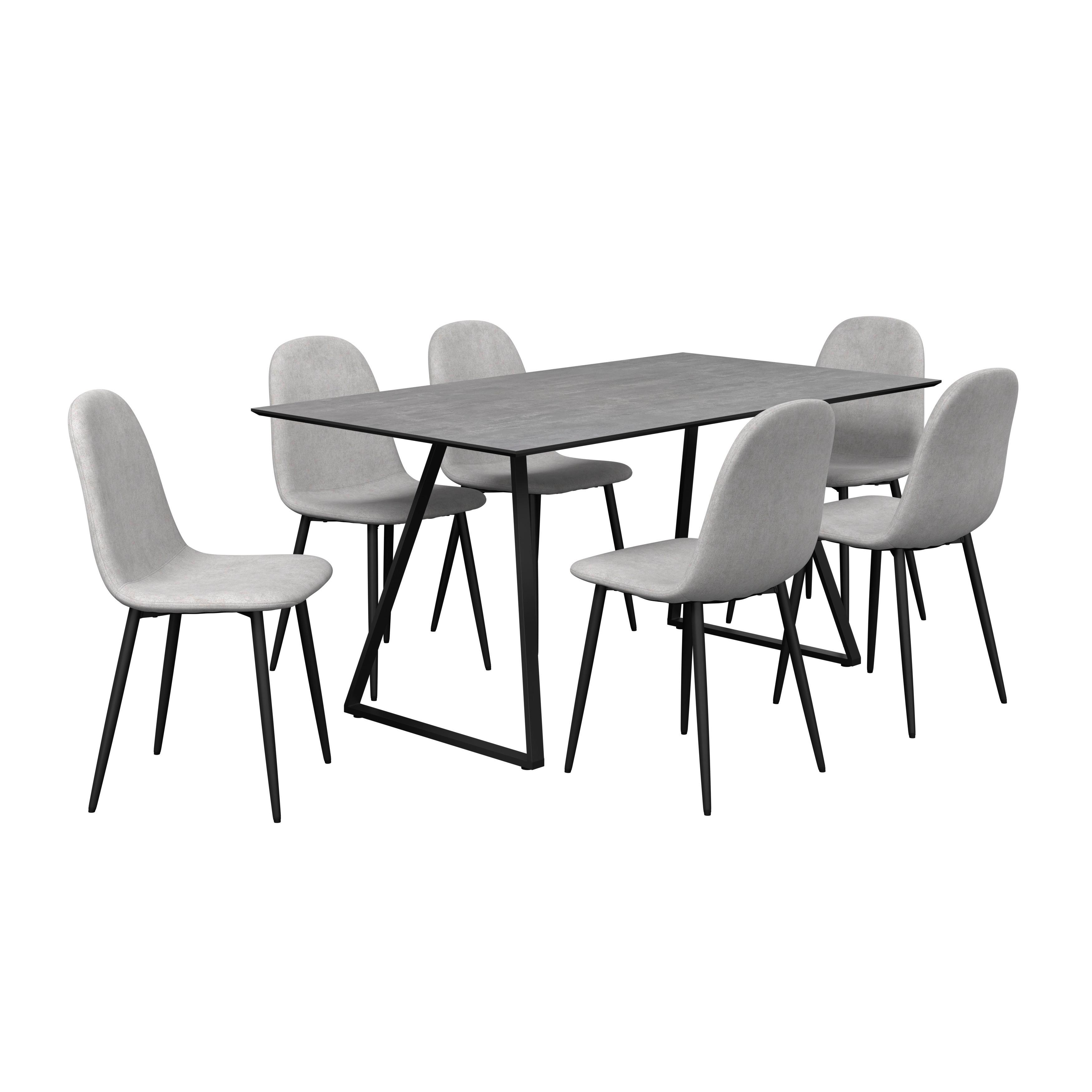 Tischgruppe Vols Giga 7-teilig Dekor grau/Webstoff grau - Schwarz/Grau, MODERN, Holzwerkstoff/Textil (160/75/90cm)