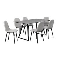 Tischgruppe Vols Giga 7-teilig Dekor grau/Webstoff grau - Schwarz/Grau, MODERN, Holzwerkstoff/Textil (160/75/90cm)