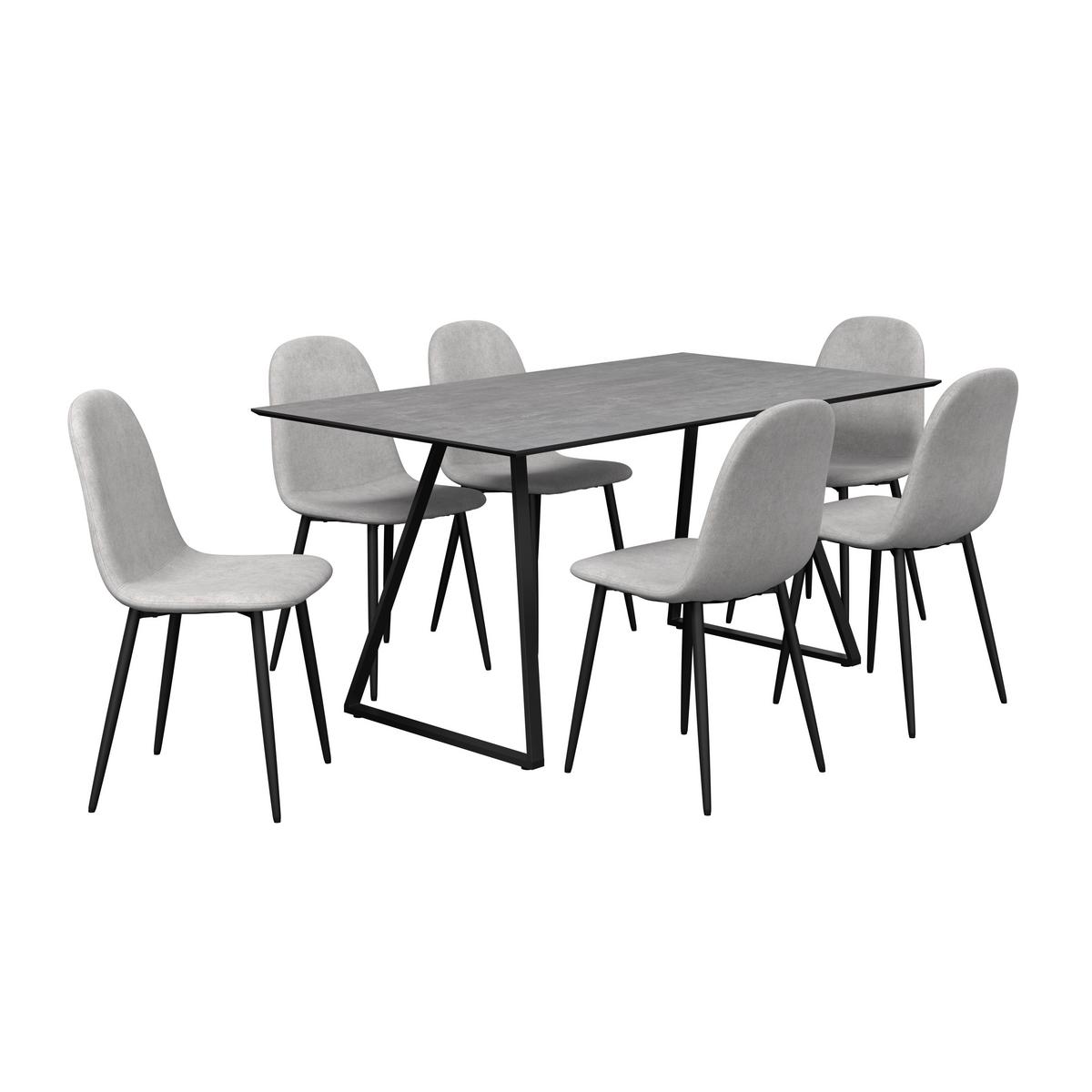 Tischgruppe Vols Giga 7-teilig Dekor grau/Webstoff grau - Schwarz/Grau, MODERN, Holzwerkstoff/Textil (160/75/90cm)