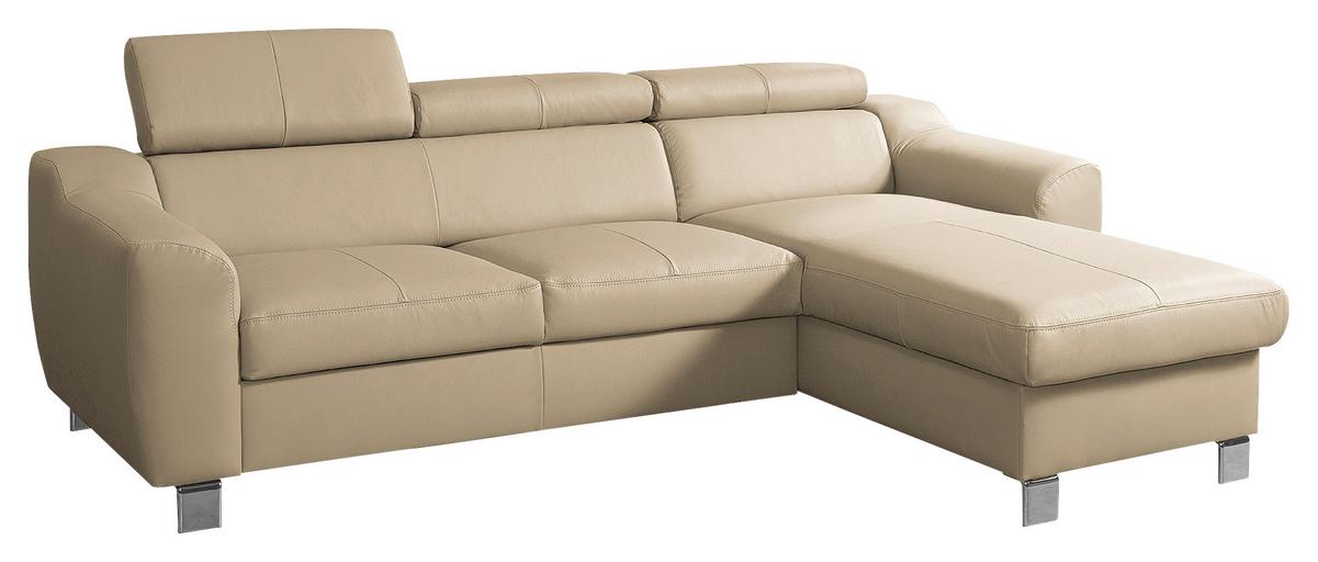 Ecksofa Aspen Beige S: 242 cm - Chromfarben/Beige, Design, Leder/Textil (242/176cm) - Livetastic