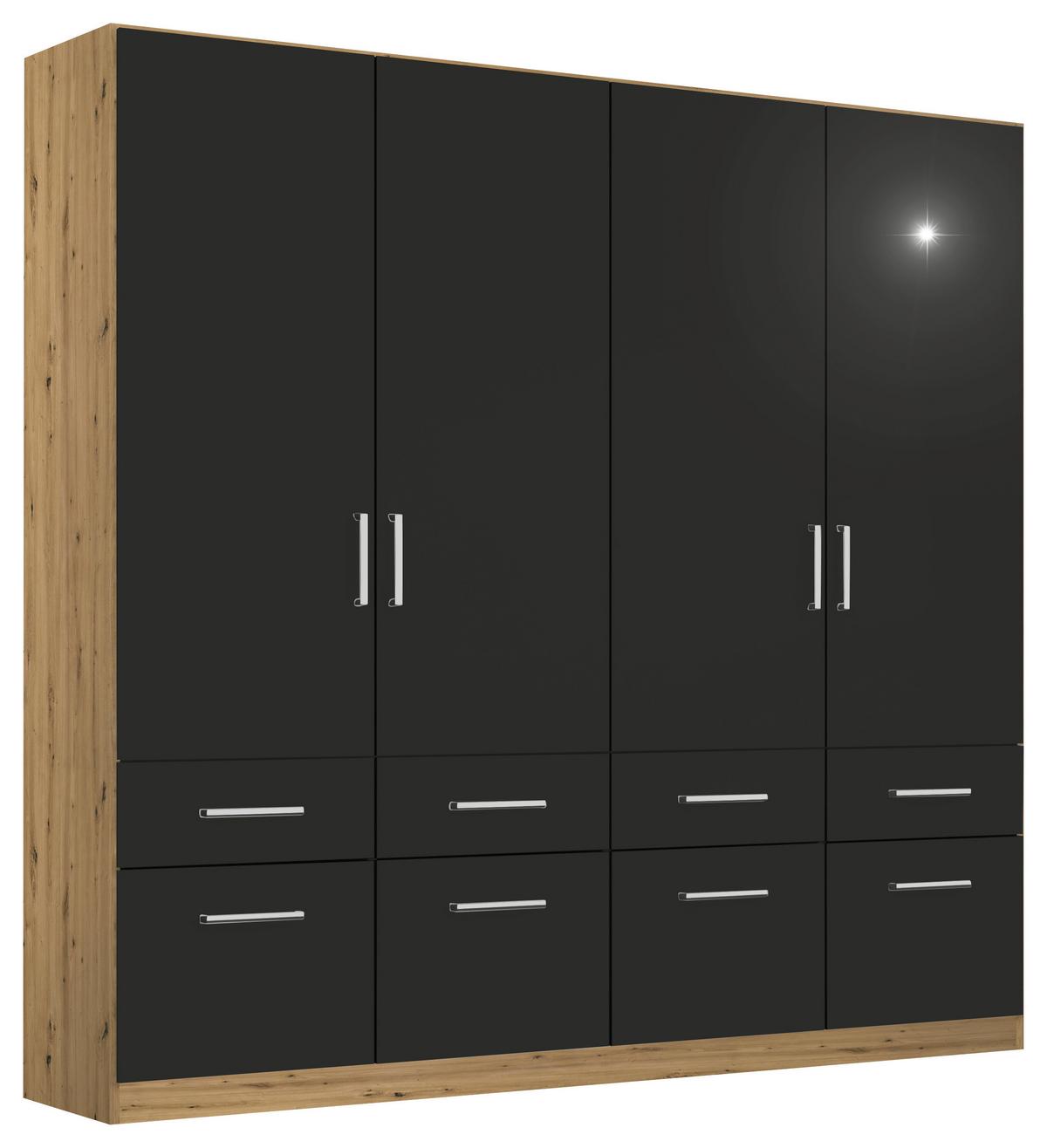 Drehtürenschrank Berlin Eiche Artisan/grau B: 181 Cm - Eiche Artisan/Grau, MODERN, Holzwerkstoff (181/197/54cm) - Rauch Möbel