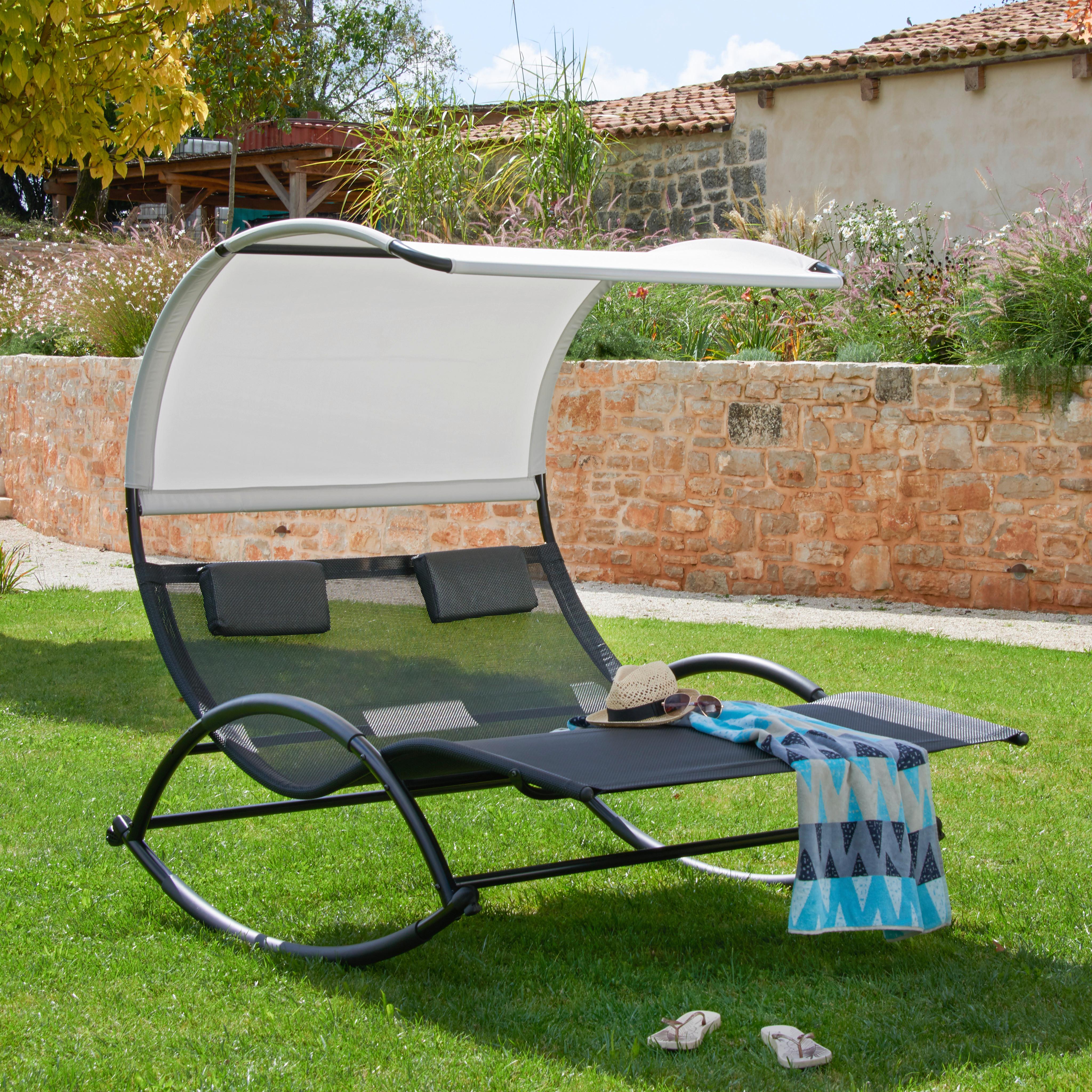 Schaukelliege Mit Sonnendach Havanna 2 Personen - Hellgrau/Schwarz, MODERN, Textil/Metall (139/161/175cm) - Luca Bessoni
