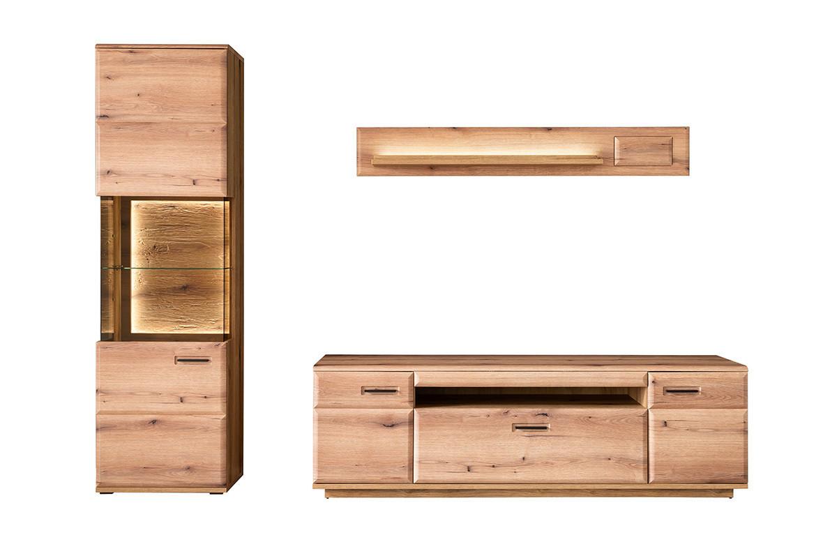 Wohnwand Eichefarben, B: 270 cm - Eichefarben, Design, Glas/Holzwerkstoff (270/206/50cm) - Livetastic