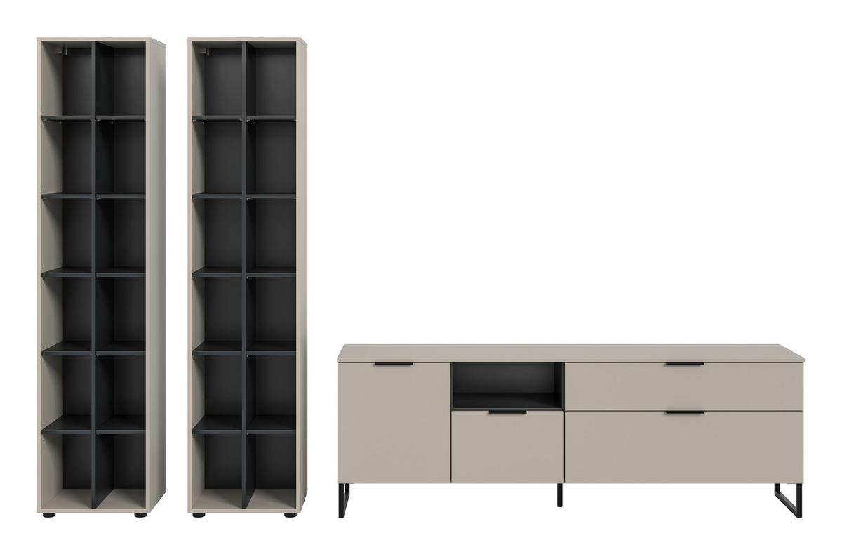 WOHNWAND Noida Kaschmirfarben B: 305cm - Kaschmir/Schwarz, Design, Holzwerkstoff (305/192/41cm) - Livetastic