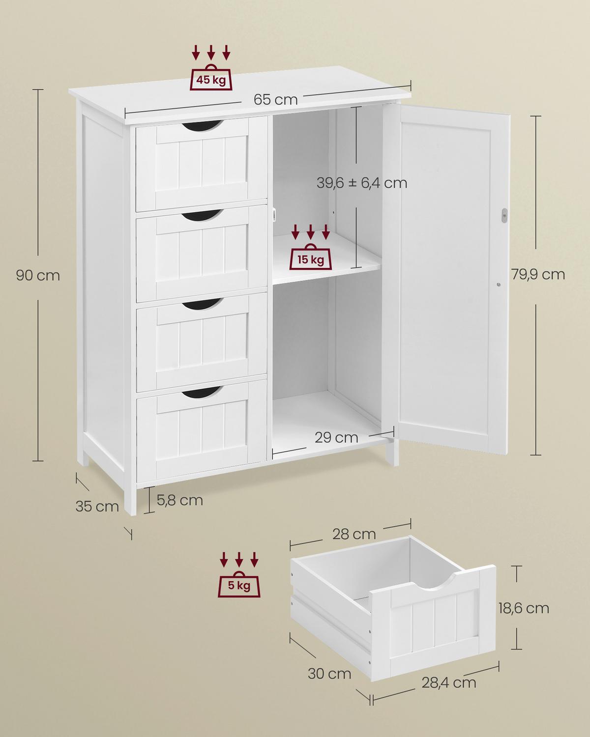 Midischrank Bathroom Cabinet - Weiß, MODERN, Holzwerkstoff (65/90/35cm) - MID.YOU