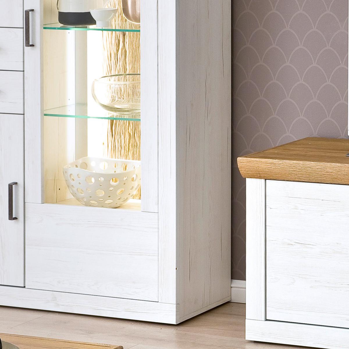 Wohnkombination 3-Tlg. Madrid Eiche-/Pinienfarben - Eichefarben/Schwarz, Design, Glas/Holzwerkstoff (297/205/50cm) - MID.YOU