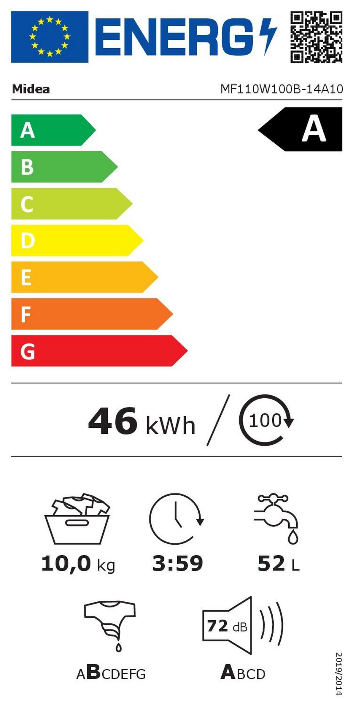 Waschmaschine MF110W100B-14A10 Füllmenge ca. 10 KG, EEKL: A - Weiß, Basics, Kunststoff/Metall (59,5/85/55cm) - Midea
