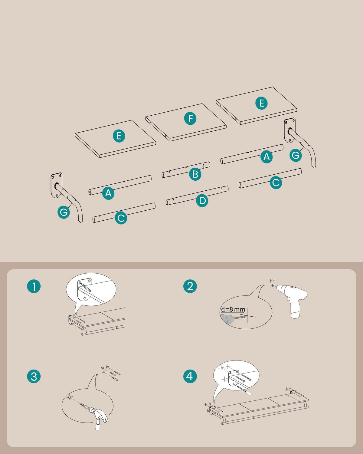 Wandgarderobe Braun/Schwarz B: 109 cm - Schwarz/Braun, Basics, Holzwerkstoff/Metall (109/13,2/28cm)