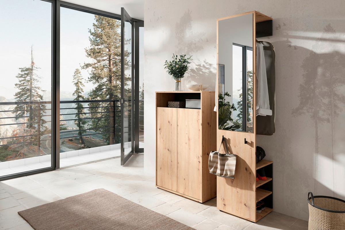 Garderobe Lyon Eiche Artisan/Schwarz B: 110cm - Schwarz/Eiche Artisan, Design, Holzwerkstoff (110/186/35cm) - MID.YOU