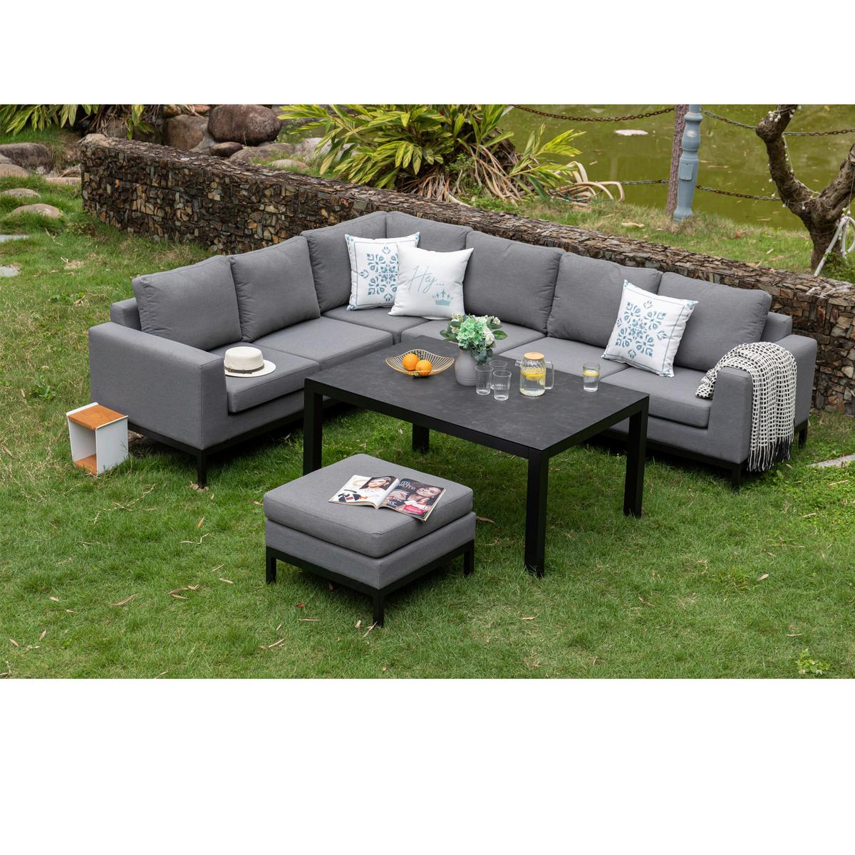 Loungegarnitur Tarent - Anthrazit/Grau, MODERN, Textil/Metall - Gardenson