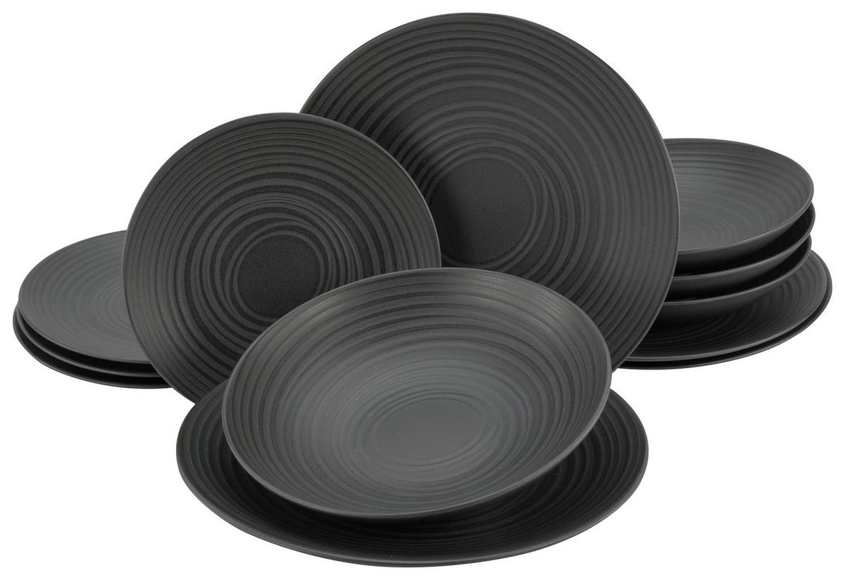 Tafelservice Keramik 4 Personen Geschirr Set Schwarz - Schwarz, Trend, Keramik - Creatable