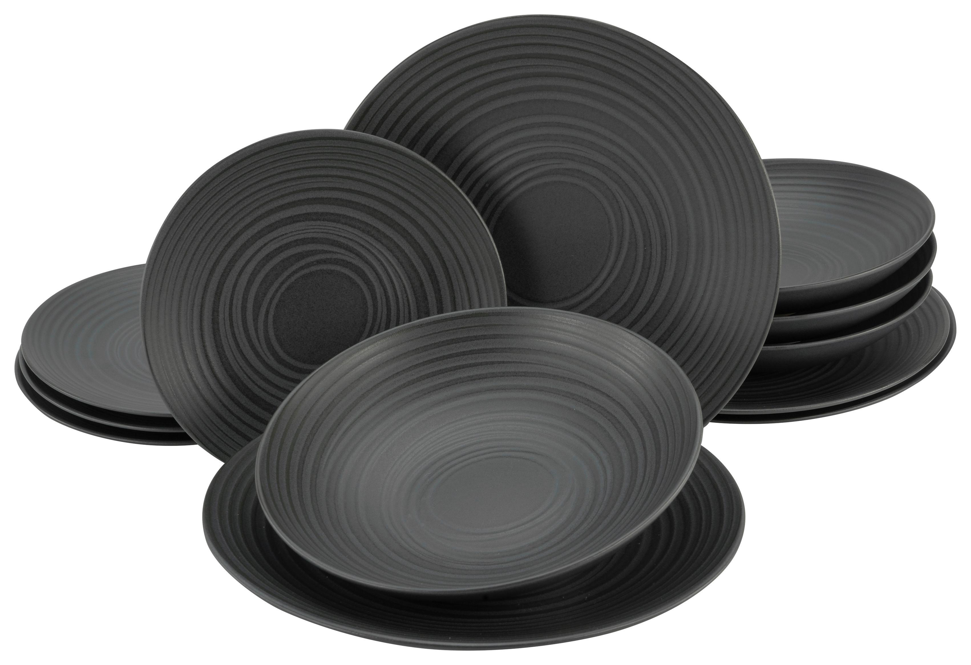 Tafelservice Keramik 4 Personen Geschirr Set Schwarz