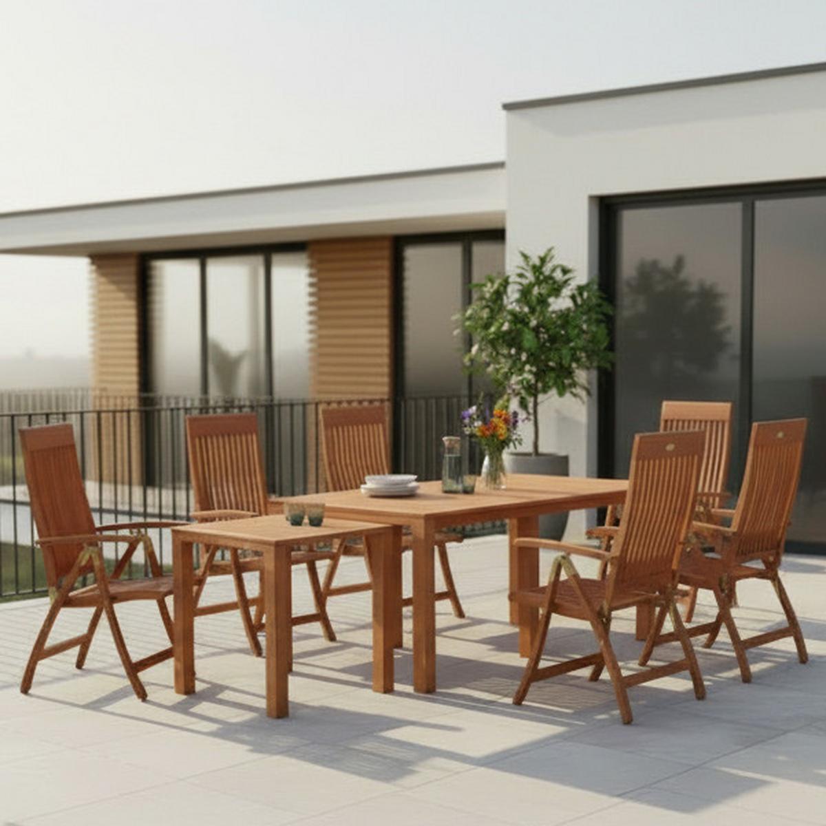 Gartengarnitur Comodoro 7-tlg. Holz - Naturfarben, KONVENTIONELL, Holz - Gardenson