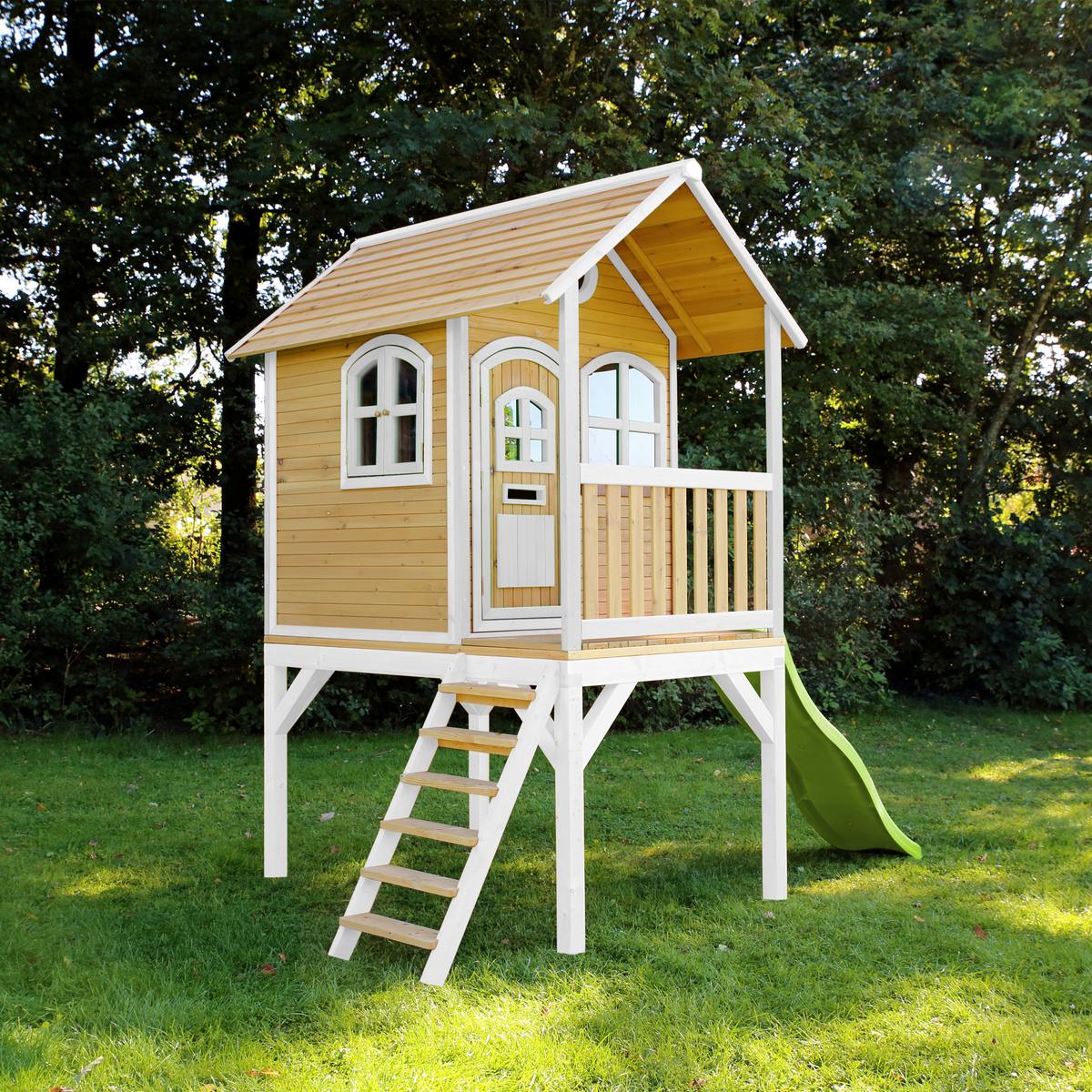 Spielhaus A030.037.11 - Hellgrün/Braun, KONVENTIONELL, Holz (318/272/191cm) - Ambia Garden