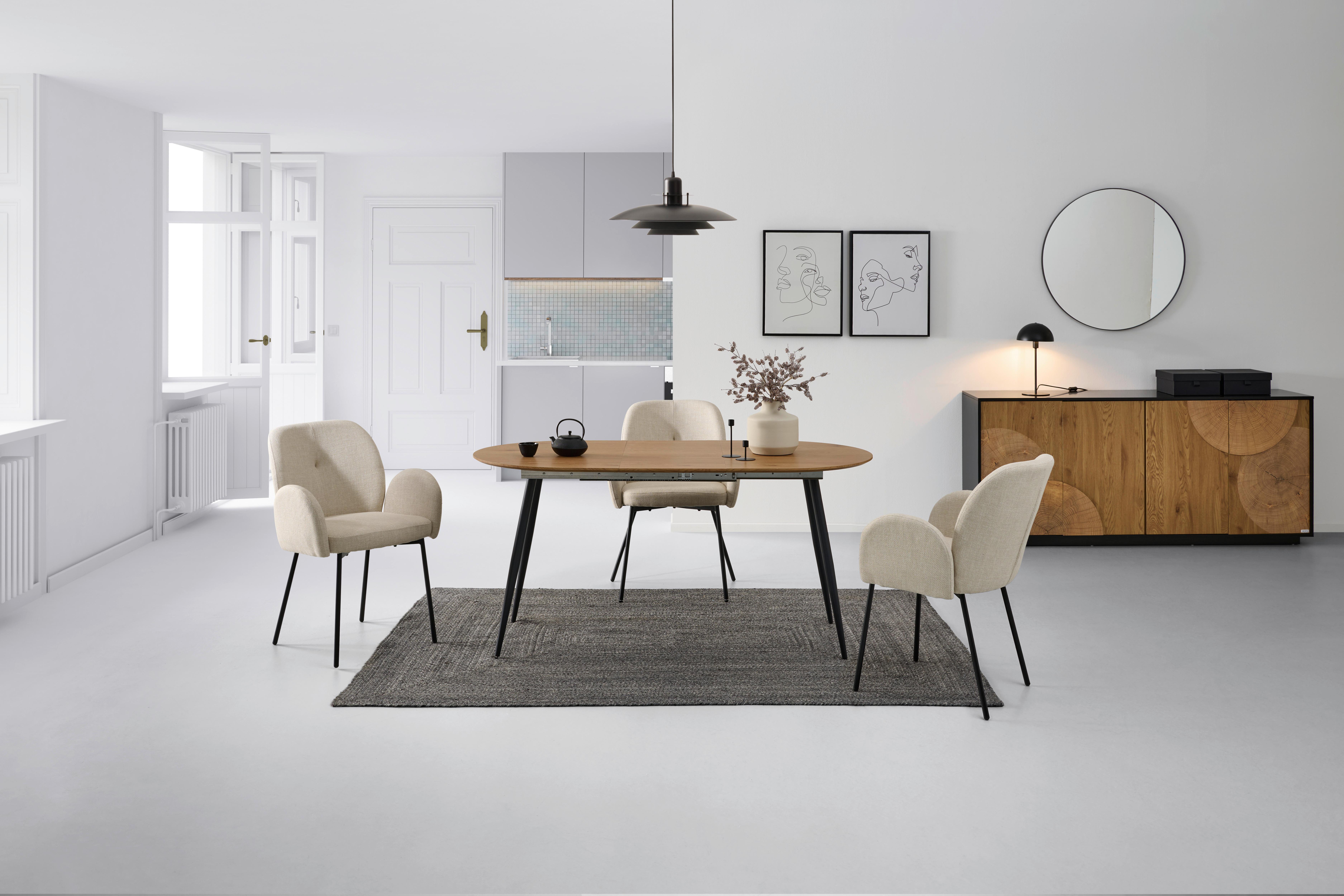 Ausziehtisch Lias 120 Az Mdf Eiche Dekor, B: 120-160 cm - Eichefarben/Schwarz, KONVENTIONELL, Holzwerkstoff/Metall (120-160/75/80cm) - MID.YOU