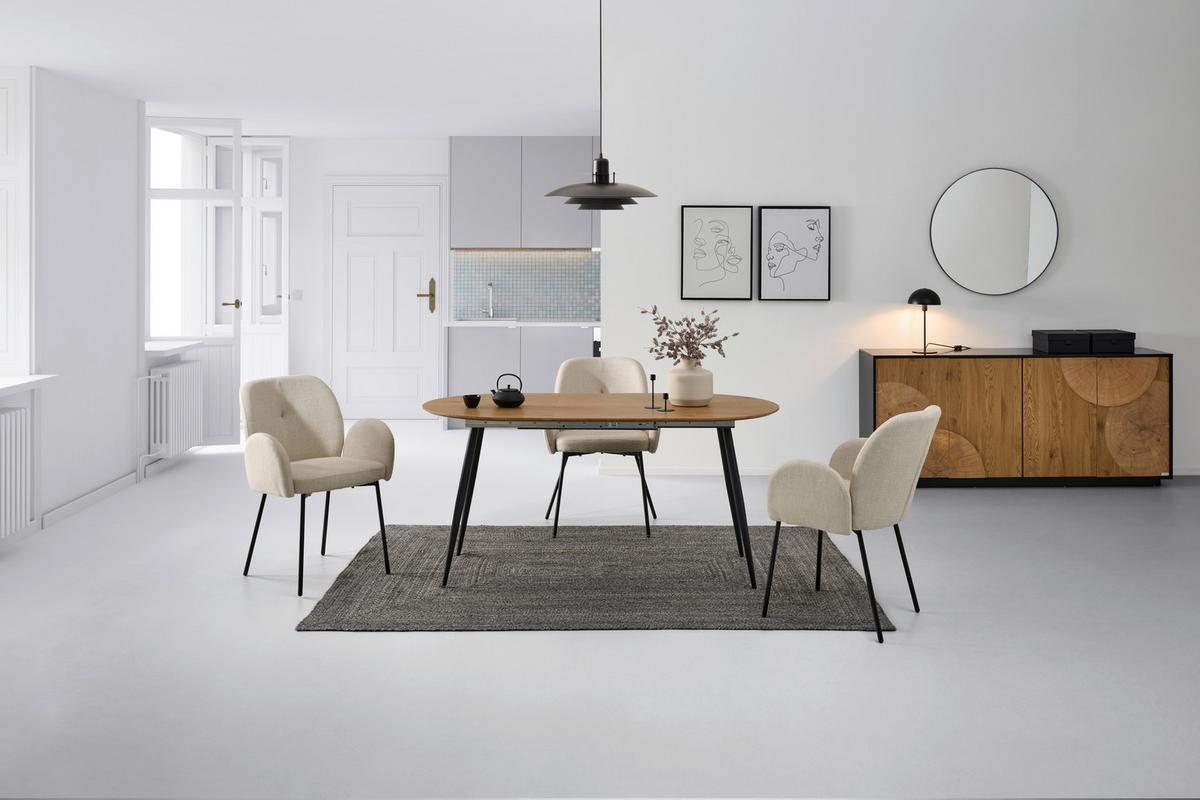 Ausziehtisch Lias 120 Az Mdf Eiche Dekor, B: 120-160 Cm - Eichefarben/Schwarz, KONVENTIONELL, Holzwerkstoff/Metall (120-160/75/80cm) - MID.YOU