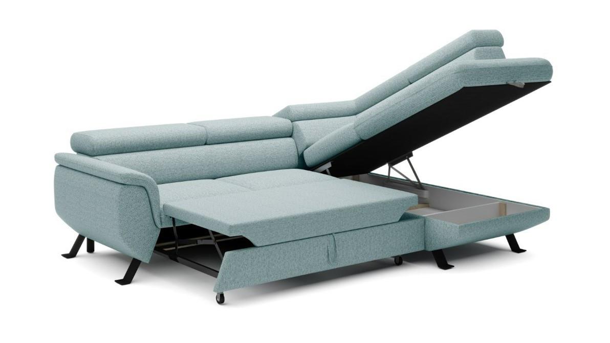 Sedací souprava RAVEN, pravá, s úložným prostorem a lůžkem - černá/světle zelená, Moderní, kov/textil (257/198cm) - Mömax