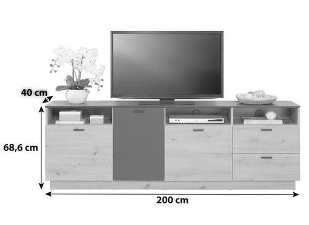 Tv-elem Tonale - Artisan tölgy/szürke, Modern, faalapú anyag (200/68,6/40cm)