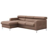 Ecksofa mit Schlaffunktion Sammy Cappuccino Leder - Chromfarben/Cappuccino, Design, Leder (168/227cm) - Livetastic