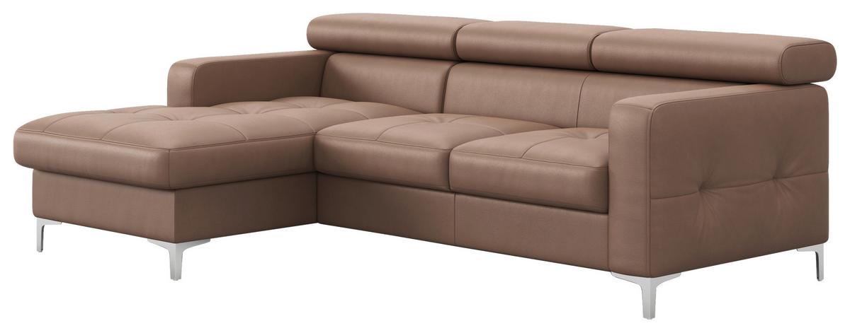 Ecksofa mit Schlaffunktion Sammy Cappuccino Leder - Chromfarben/Cappuccino, Design, Leder (168/227cm) - Livetastic
