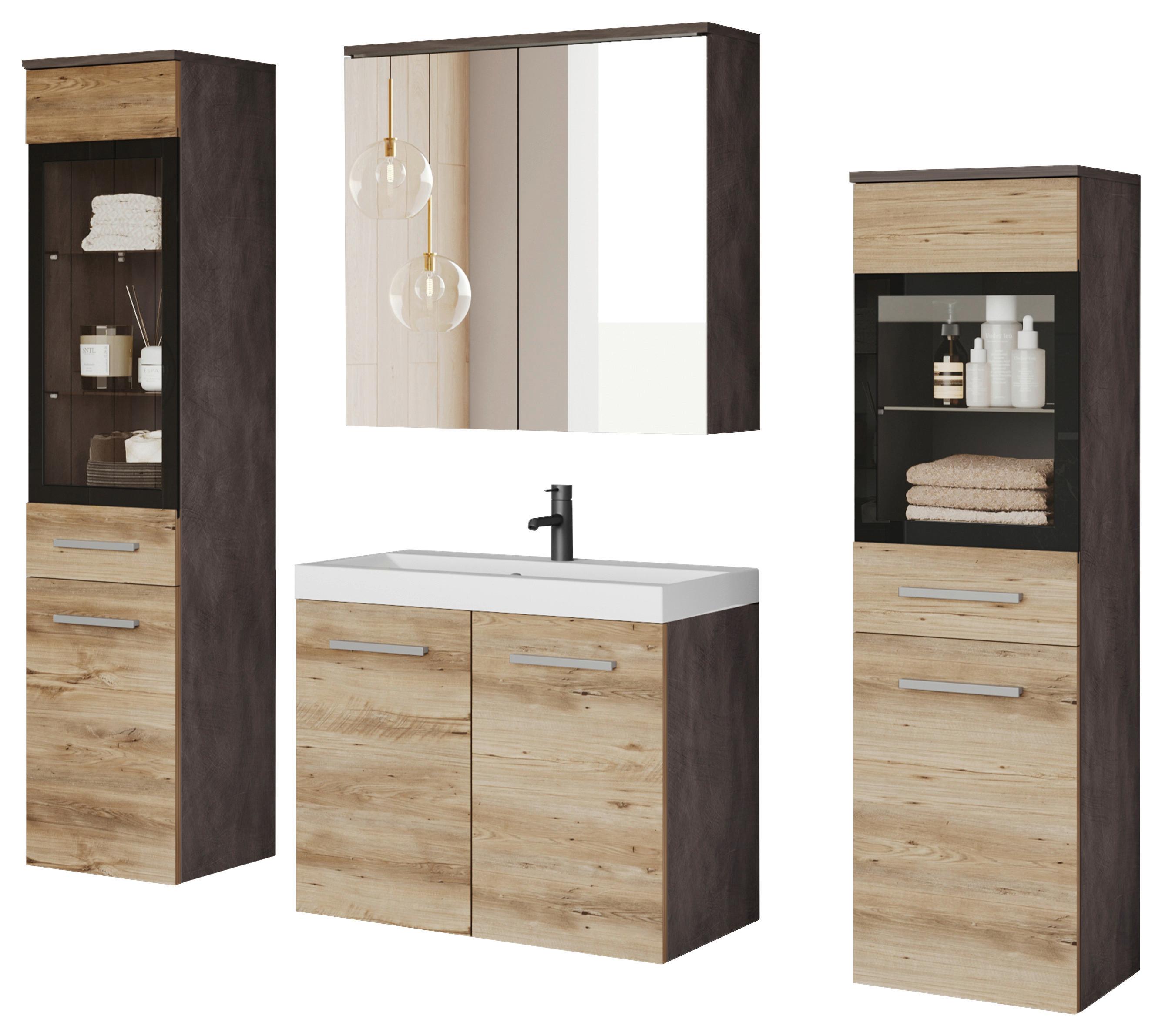 Badezimmer Madrit II 5-Teilig Kastanieeichefarben B: 120,4cm - Kastanieneichefarben/Anthrazit, LIFESTYLE, Glas/Keramik (120,4/131,5/30,2cm) - P & B