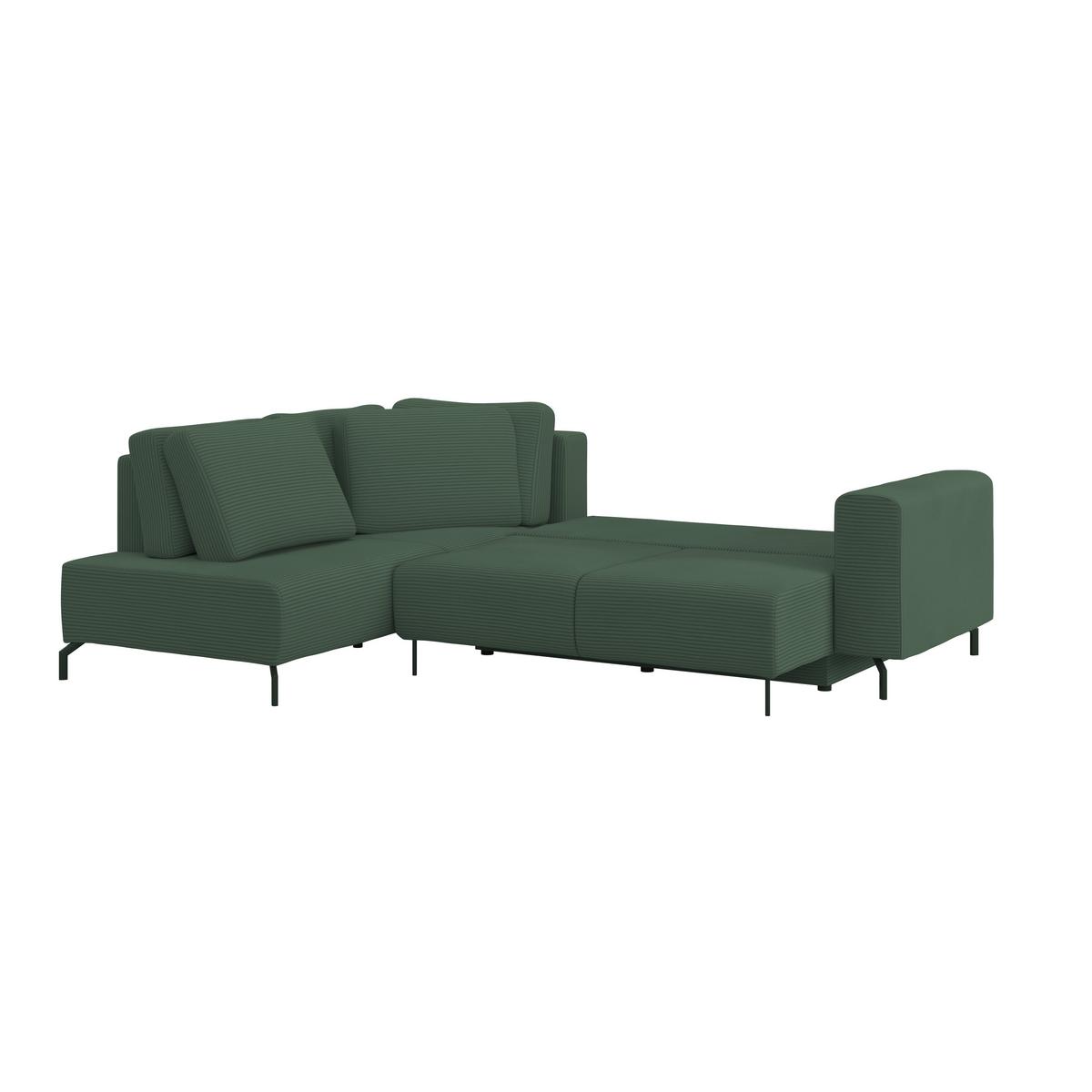 Rohová sedačka VENI, levá, tmavě zelený manšestr - černá/tmavě zelená, Moderní, textil (210/272cm) - Ondega