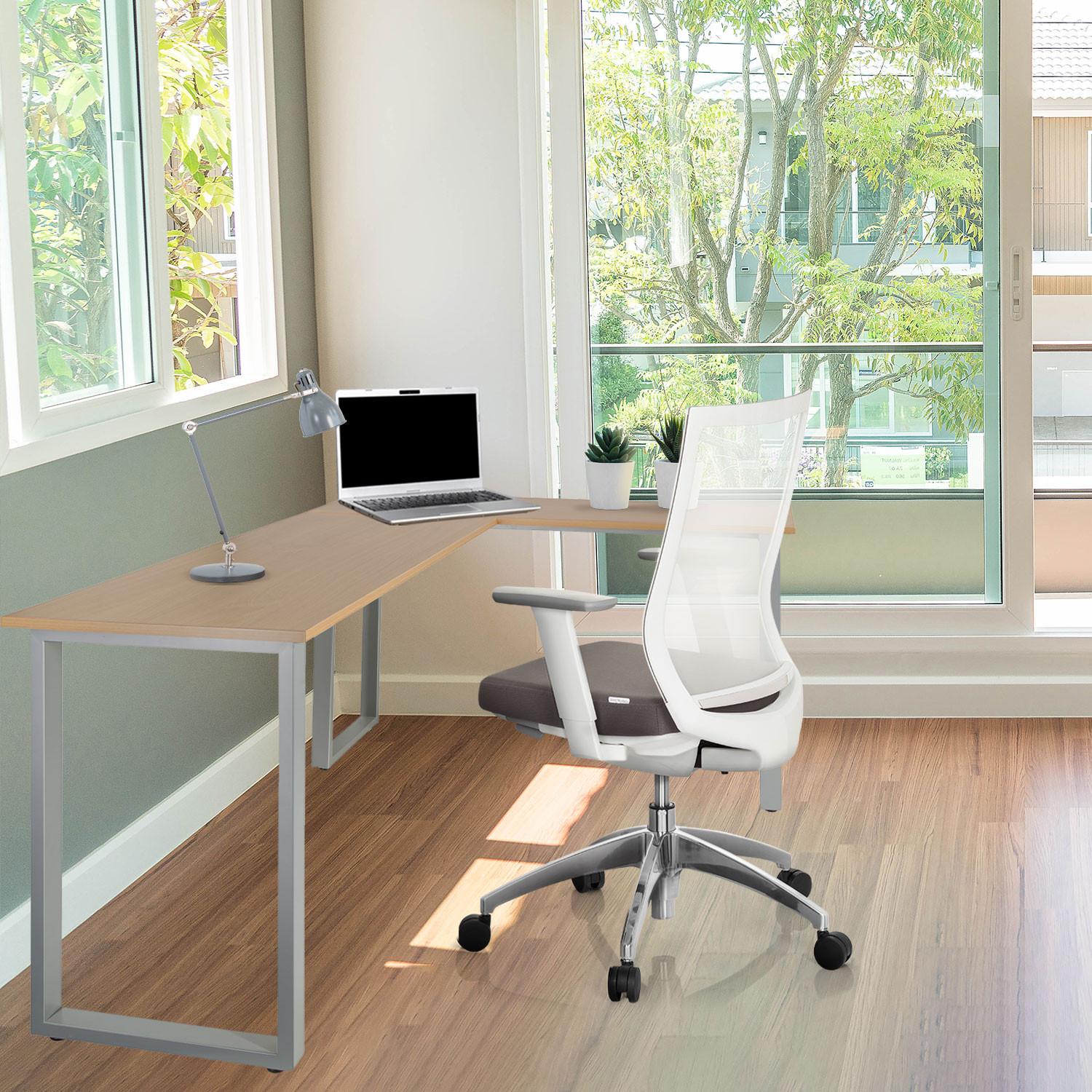 Eckschreibtisch B: 120 cm Workspace Basic - Silberfarben/Buchefarben, Basics, Holzwerkstoff/Metall (165/120/75cm) - MID.YOU
