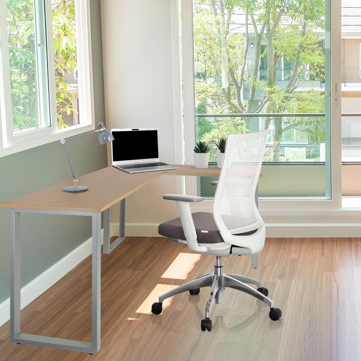 Eckschreibtisch B: 120 cm Workspace Basic - Silberfarben/Buchefarben, Basics, Holzwerkstoff/Metall (165/120/75cm) - MID.YOU